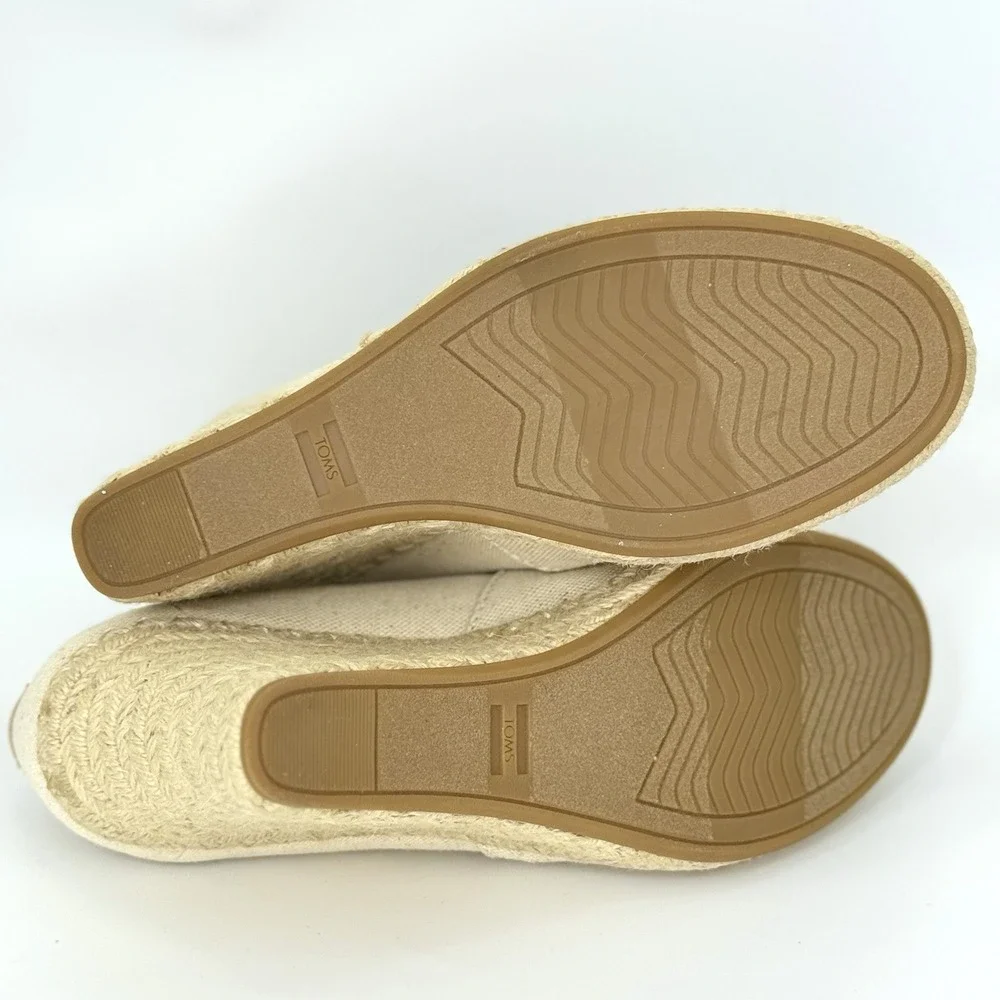 TOMS Canvas Espadrille Wedge Heels‎ Women's 9.5 Open Toe Natural Jute Sole